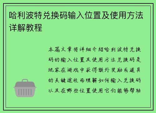 哈利波特兑换码输入位置及使用方法详解教程