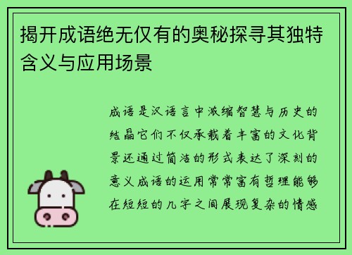 揭开成语绝无仅有的奥秘探寻其独特含义与应用场景