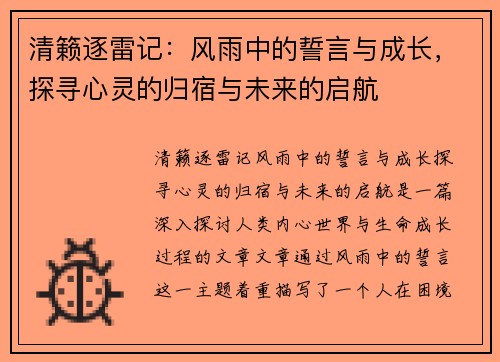 清籁逐雷记：风雨中的誓言与成长，探寻心灵的归宿与未来的启航
